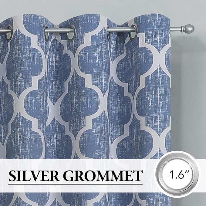 Beauoop 100% Blackout Curtains 96 Inches Long 2 Panels for Bedroom Living Room Blue Moroccan Geo Room Darkening Thermal Insulated Soundproof Grommet Top Window Treatments Drapes, 50x96 Set of 2