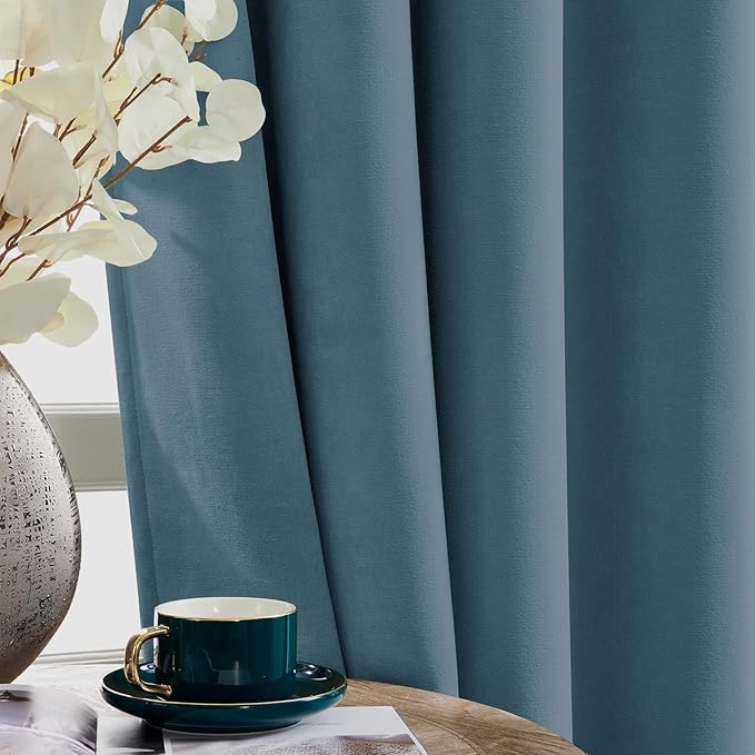 Joydeco Greyish Blue Velvet Curtains 72 Inches 2 Panels, Luxury Thermal Insulated Soft Curtains for Bedroom & Living Room, Room Darkening Velvet Drapes, Rod Pocket (52W x 72L)