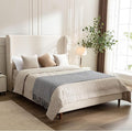 Harper Bed Frame with 54" Extra-Tall Headboard - Modern Wingback Upholstered Platform Bed, Textured Boucle Fabric, 1000lbs Heavy Duty Support, No Box Spring Needed(Ivory, King U.S. Standard)