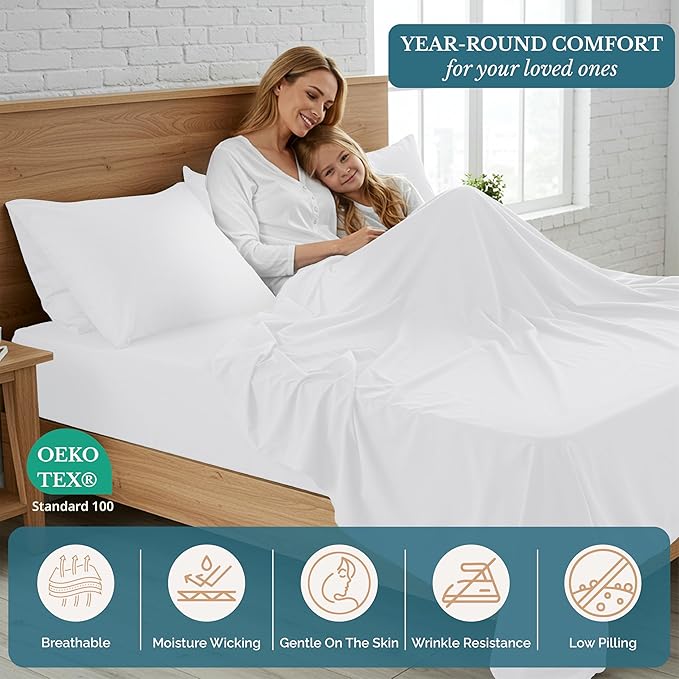 Casa Platino King Bed Sheets, Pre-Washed Brushed Microfiber King Sheets, Soft & Cozy Bedding, 4 Piece Set, Ultra Soft & Breathable Bedding, Deep Pocket 15 Inch Sheet & Pillowcase Sets– White