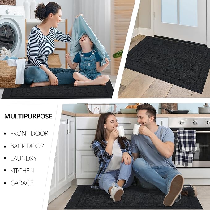 FONEYI Indoor Door Mat, Front Back Door Mat 32" x 40" Non-Slip Rubber Backing Door Rug, Machine Washable Entry Rug, Low Profile Absorbent Dirt Trapper Doormat Inside Floor Mats for Entryway, Black