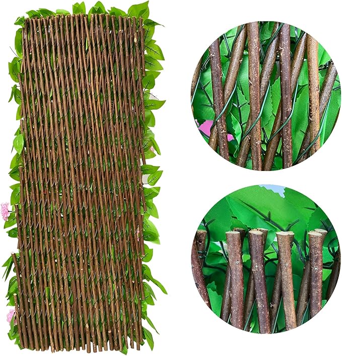GLANT Expandable Fence Privacy Screen for Balcony Patio Outdoor,Decorative Faux Ivy Fencing Panel,Artificial Hedges (Single Sided Leaves) (2, HongGuo)