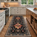 Area Rugs 3'x7' Washable Non-Slip, Floral Vintage Distress Print Pattern Medallion Carpet for Living Room Bedroom Dining Room, Black Colorful Floral Dark Tan