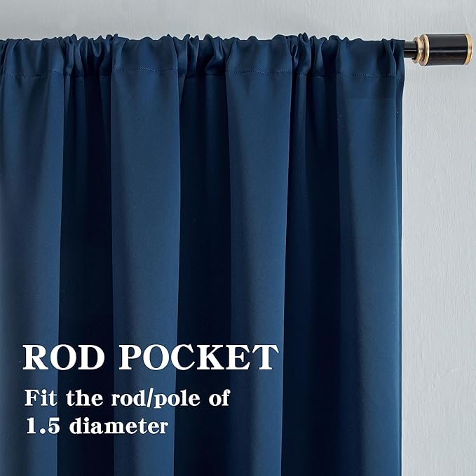 Blackout Curtains 72 Inch Length 2 Panels Set, Black Out Curtains for Bedroom 72 Inch Long, Rod Pocket Energy Saving Room Darkening Drapes for Living Room Window Navy Blue(W52 x L72)