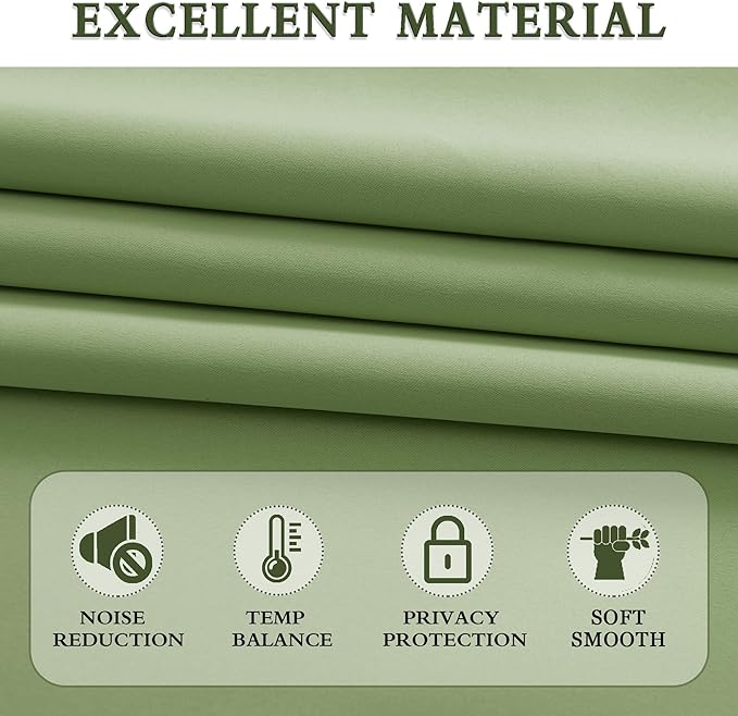 DONREN Sage Green Blackout Draperies Curtains for Bedroom - Thermal Insulated Solid Rod Pocket Curtain Panels (52 x 84 Inches,2 Panels)