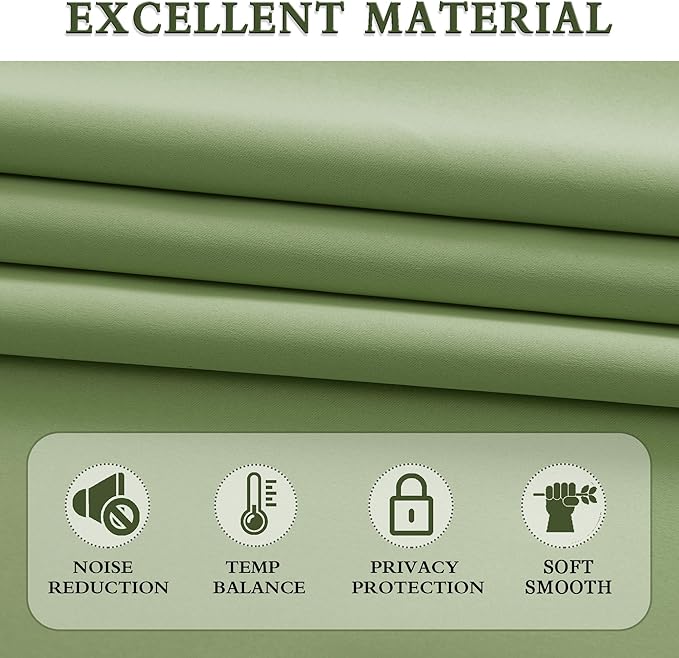 DONREN Sage Green Curtains 96 Inch Length Thermal Insulated Room Darkening Blackout Curtains for Bedroom (52 W x 96 L,Set of 2 Panels)