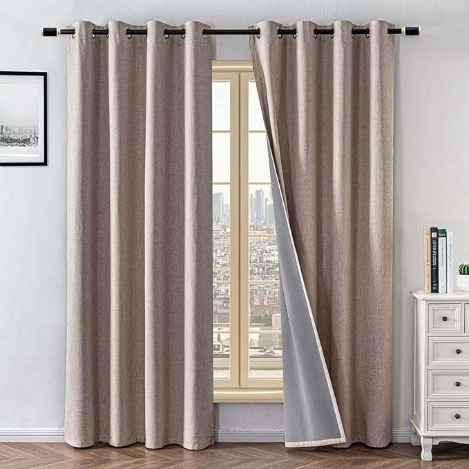 100% Blackout Curtains 96 Inches Long 2 Panels Set, Black Out Curtains for Living Room, Beige Thermal Insulated Grommet Drapes Bedroom Luxury Decor Privacy(52W × 96L inch, Beige)
