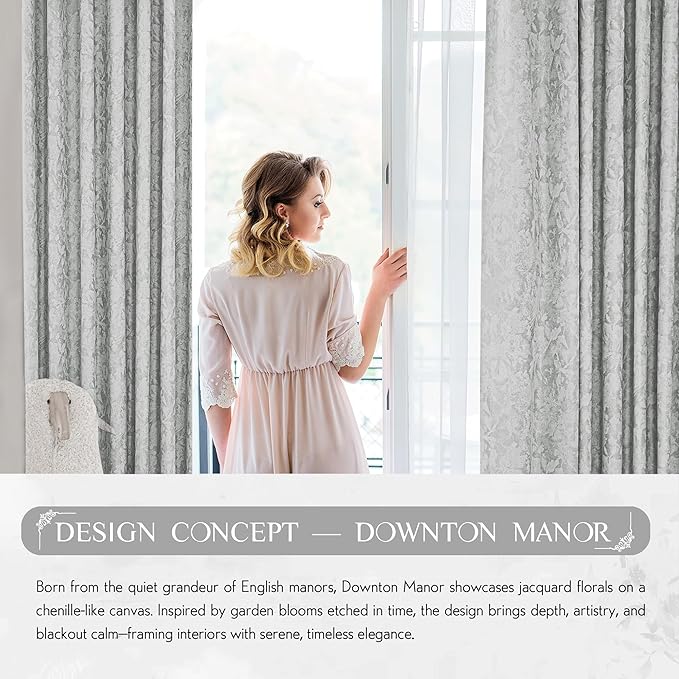 Beauoop Grey Floral Jacquard Blackout Curtains 72 Inches Long 2 Panels for Bedroom Living Room Gray Flower Chenille Room Darkening Thermal Insulated Soundproof Grommet Window Treatments Drapes, 52x72