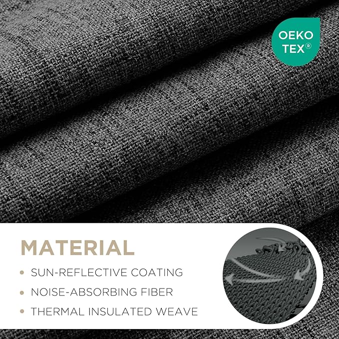 Joydeco Linen Blackout Curtains for Bedroom - 100% Light Blocking 1 Panels, Black Drapes 100" W x 120" L, Thermal Insulated Room Darkening Curtains for Living Room, Rod Pocket & Back Tabs