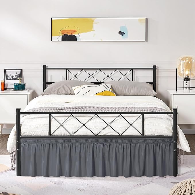 Biscaynebay Wrap Around Bed Skirts with Split Corners for King Beds 16" Drop, Dark Grey Elastic Dust Ruffles Adjustable Easy Fit Wrinkle & Fade Resistant Silky Luxurious Fabric Machine Washable