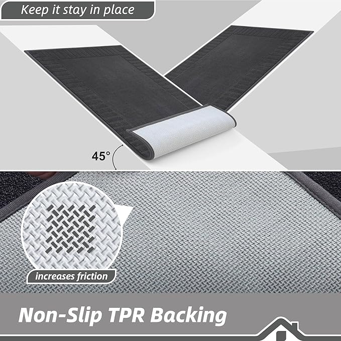 BEQHAUSE Door-Mat-Non-Slip Front Door Mat Washable Low-Profile Entrance Rugs for Front Door Entry Dirt Trapper Door Mats Absorbent Welcome Mats,20"x32",Dark Grey