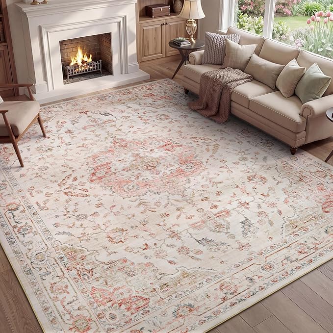 PADOOR 6X9 Area Rug,Rugs for Living Room,Soft Pink Rugs for Bedroom,Machine Washable Rug Non Slip Carpet for Dining Room Living Room Bedside Office