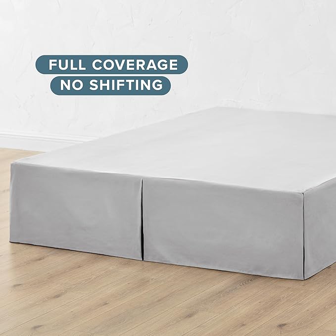 Bare Home Queen Bed Skirt - 15-Inch Tailored Drop Easy Fit - Bed Skirt for Beds - Center & Corner Pleats (Queen, Light Grey)