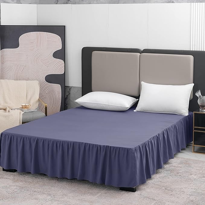 Navy Blue Bed Skirt Full Size Ruffled Bed Skirt with Split Corners, Full Bed Skirt 18 Inch Drop, Full Size Bed Skirt Black for Ruffled Bed Skirt with Split Corners, Bed Skirt Full Size