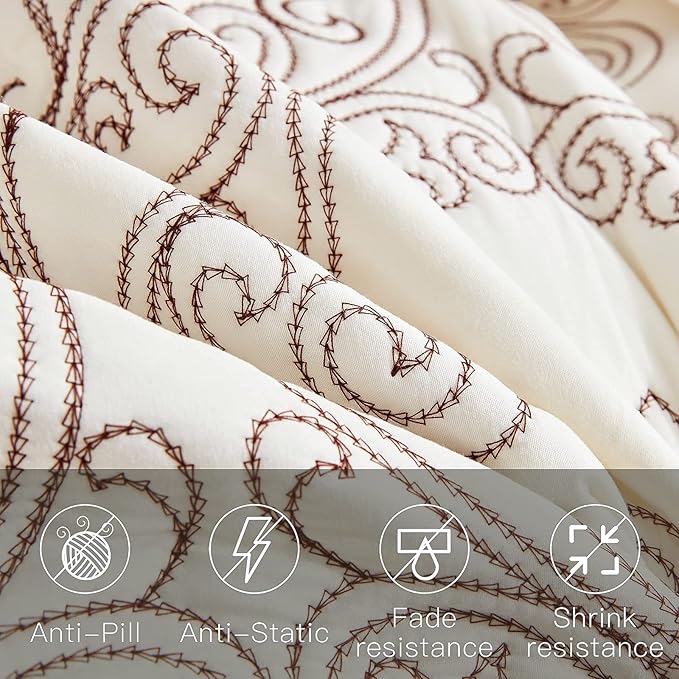 CHIXIN Oversized Bedspread Coverlet Set King Size - Lightweight Bedding Cover - Beautiful Stitching - 5 Piece Reversible Bedspread - Luxury Damask Paisley Pattern (King, Ivory)