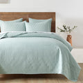HORIMOTE HOME Sprout Green Queen Size Quilt Set - Soft Microfiber Bedspread with 2 Shams, Lightweight & All-Season Geometric Coverlet for Cozy Bedding