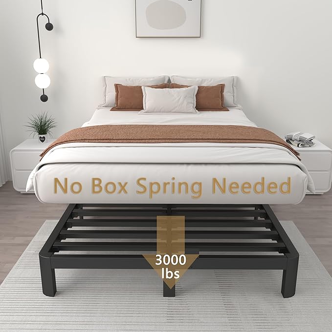 ITIMIDI 6 Inch Bed Frame Full Size with Metal Gaskets, Heavy Duty Steel Support 3000 LBS, No Box Spring Needed, DIY Headboard, Anti-Slip Mattress Stopper, Round Corner Leg, Easy Assembly, Black