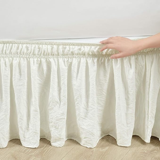 Lush Decor Ruched Ruffle Elastic Easy Wrap Around Bed Skirt Single Twin/Twin XL/Full Ivory - Twin Bed Skirt - Dust Ruffle - Cream Bedskirts