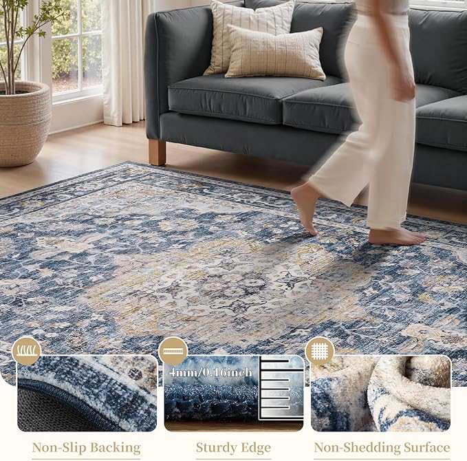 PADOOR 2X10 Runner Rug,Runners for Hallways,Soft Blue Washable Bedside Rugs for Bedroom,Non Slip Long Rug for Hallways Entryway Laundry Room Stair Kitchen Bathroom