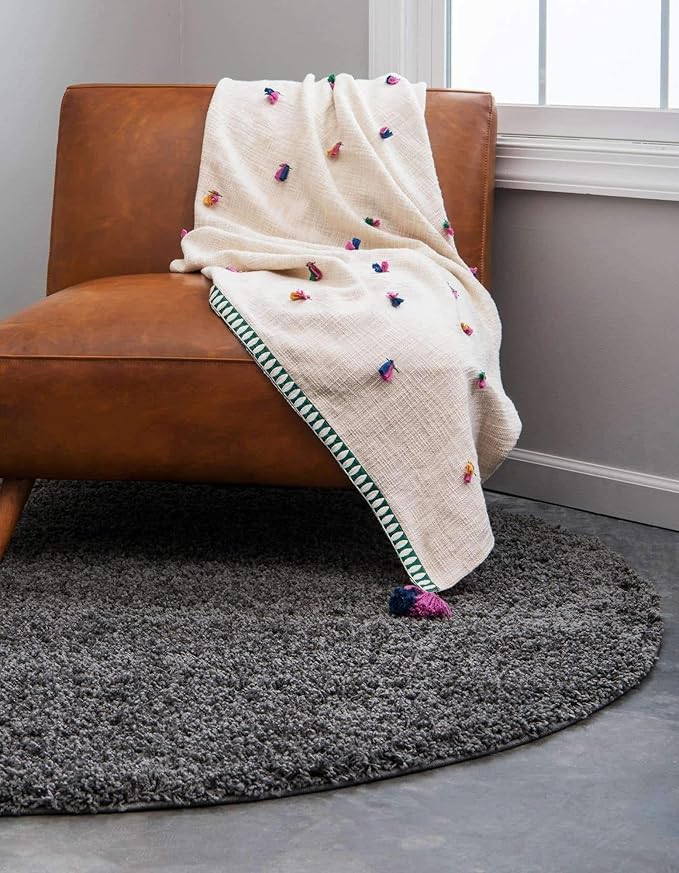 Unique Loom Solid Shag Collection Area Rug (12' 4" Round, Graphite Gray)