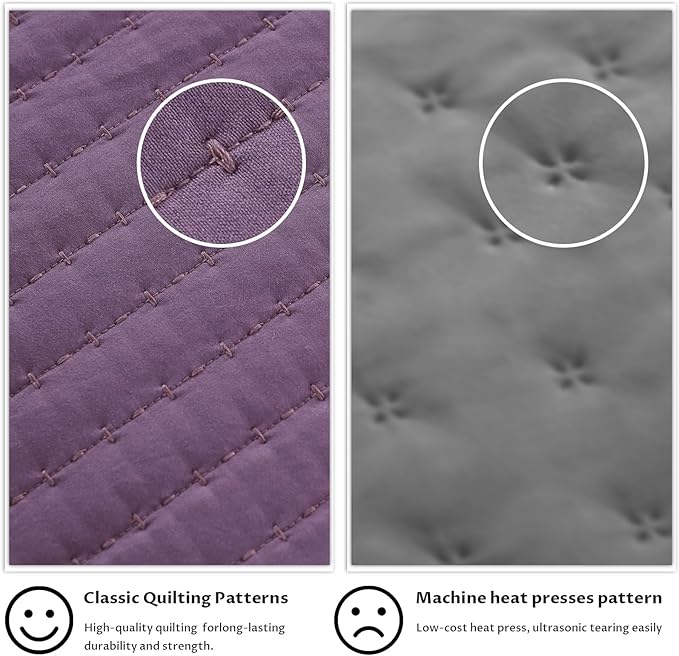 KASENTEX Queen Quilt Set 90"x90" – Soft Washed 3-Layer Lightweight Bedspread, Minimalist Nordic Design, All-Season Spring & Summer Quilt Set (1 Quilt + 2 Pillow Shams),Grape Jam Purple