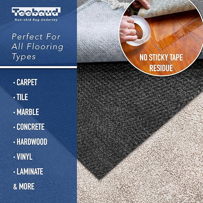 6' Round Non-Slip Rug Pad, Reversible Gripper, Non Skid Pads for Hardwood, Vinyl, Tile, Laminate Floors, Keep Area Rugs Secure, Natural Materials Safe for Indoor Flooring, ¼” Thick