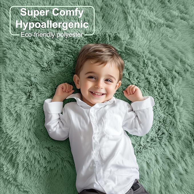 PAGISOFE Machine Washable Sage Green Rugs for Living Room, 5x7 Ft Shaggy Rug Plush Fuzzy Carpet for Bedroom,Green Kids Rug Home Decor Aesthetic,Non-Slip Floor Rugs for Nursery Decor Girl Boys Playroom