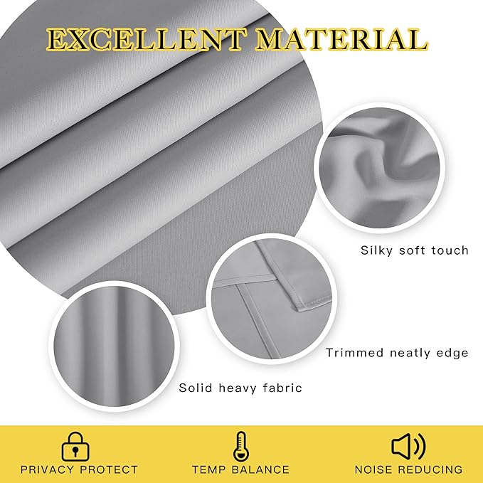 NICETOWN Silver Grey Blackout Curtains for Bedroom/Living Room 132 Inch Length - Thermal Insulated Room Darkening Grommet Top Window Curtains (100 by 132 - Inch, 1 Panel)
