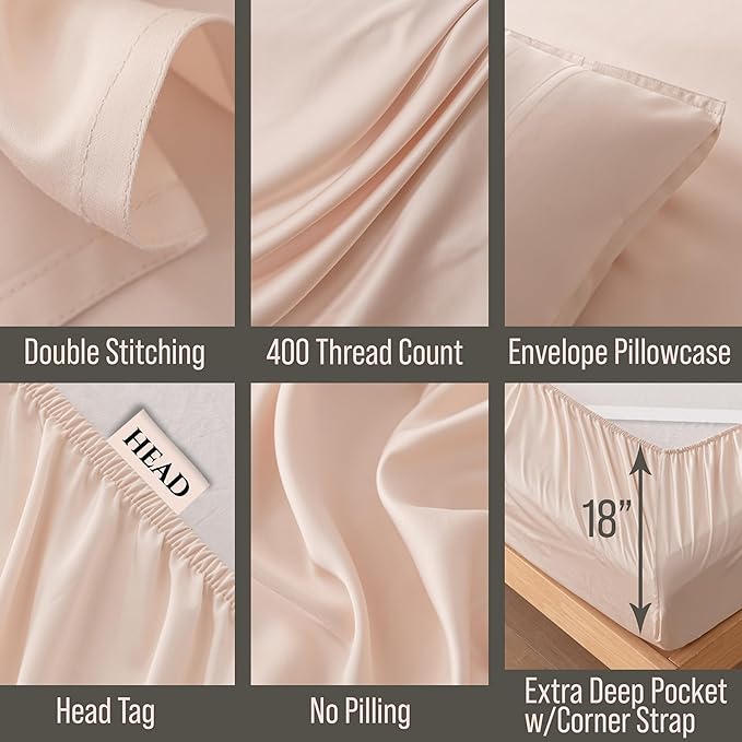 Bella Coterie 6 Piece Luxury Bamboo Viscose California King Size Sheet Set | 100% Organically Grown | Cooling for Hot Sleepers | 18" Deep Pocket | Soft & Hypoallergenic | 4 Pillowcases [Champagne]