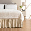 MIYE Wrap Around Ruffled Lace Bed Skirt, Elastic Dust Ruffle with Adjustable Belts, Easy to Put On, Bed Frame Cover, Machine Washable (Ruffled Lace/Beige, Full/Twin-18 Drop)