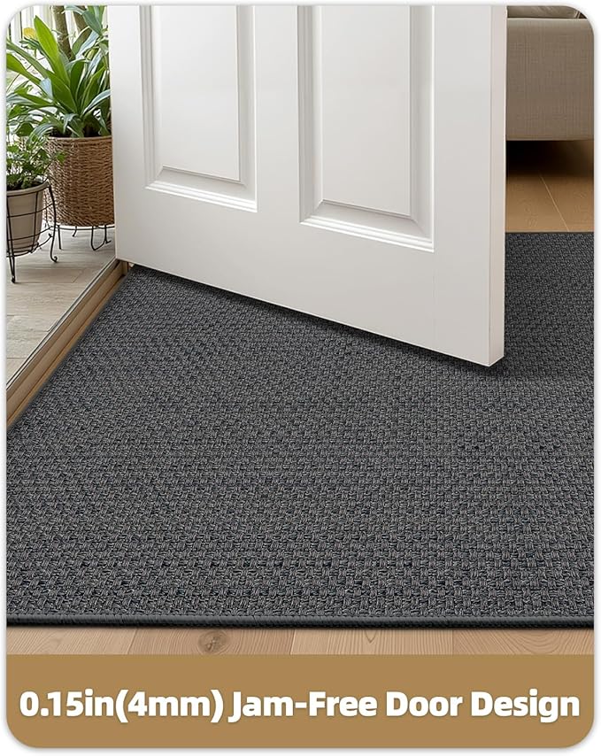 Color&Geometry Ultra-Thin Indoor Door Mat, 32"x48" Low-Profile Non-Slip Entryway Rug with Modern Geometric Texture, Washable Doormat for Indoor Entrance, Front Door, Grey (Rolled-up NO Creases)
