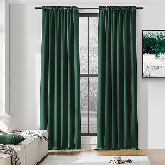 DONREN Hunter Green Backdrop 5FT x 9FT Curtains for Christmas Background - Energy Saving Thermal Insulated Solid Rod Pocket Blackout Draperies for Patio (1 Pair,W 60 by L 108 Inch Length)