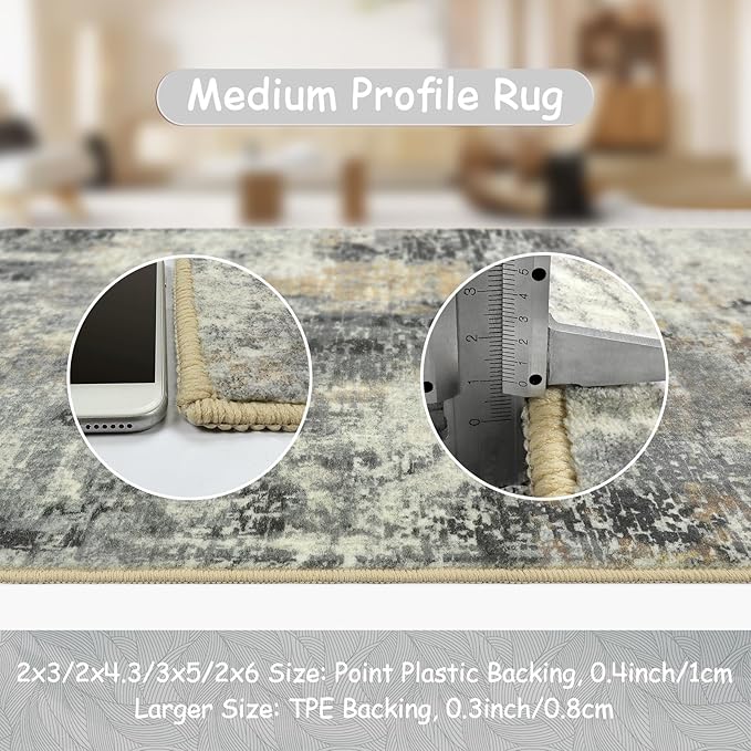 Lahome Modern Abstract Living Room Rug, Grey Washable Rugs 8x10 Area Rugs for Bedroom Stain Resistant Non Slip, Large Soft Indoor Accent Carpet for Dining Room Table Home Office Decor