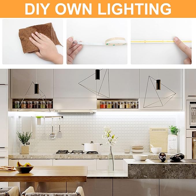 White COB LED Strip Light, Dimmable 32.8ft/10m LED Light, 6000K Daylight White 3200 LEDs High Lumen LED Tape Lights CRI 90+ with RF Remote and UL Power for Bedroom,Kitchen,DIY Home Decoration