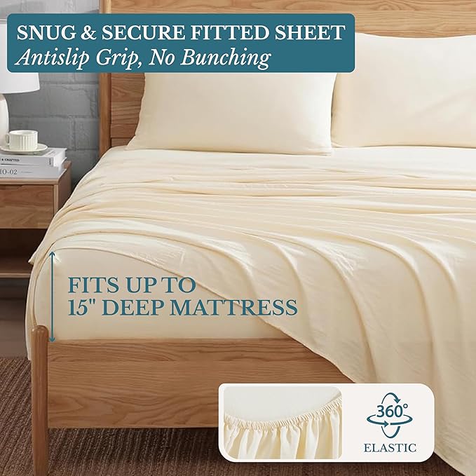Casa Platino Queen Sheets Set, Ultra Soft Brushed Microfiber Queen Bedding, 4 Piece Pre-Washed Bed Sheet Set with Deep Pockets, Lightweight & Breathable Cooling Sheets Queen Size– Linen