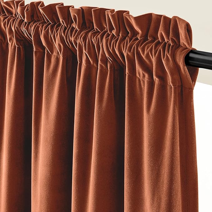 Lazzzy Velvet Blackout Curtains Thermal Insulated Room Window Drapes Super Soft Luxury Curtains for Living Room Bedroom Rod Pocket 2 Panels, Burnt Orange, 52" W x 84" L