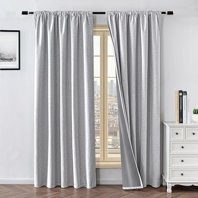 100% Blackout Curtains for Living Room, 96 Inch Curtains 2 Panel Set Light Blocking, Back Tab & Rod Pocket Thermal Insulated Drapes Bedroom Windows Home Decor(52W × 96L inch, Off-White)