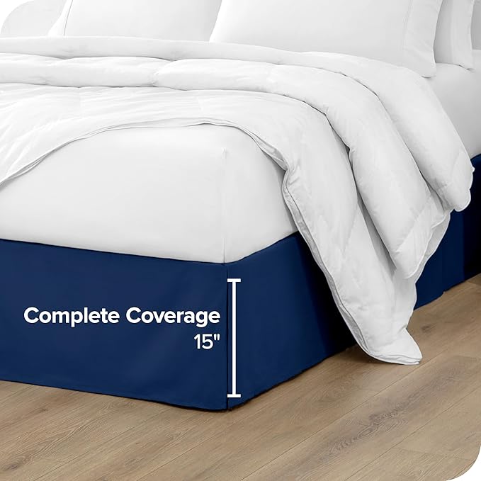 Bare Home Kids Twin Bed Skirt - 15-Inch Tailored Drop Easy Fit - Bed Skirt for Beds - Center & Corner Pleats (Twin, Dark Blue)