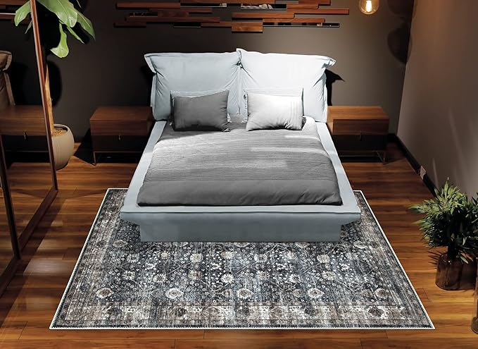 Bloom Rugs Washable Non-Slip 4' x 6' Rug - Black/Brown Traditional Area Rug for Living Room, Bedroom, Dining Room, and Kitchen - Exact Size: 4' x 6'