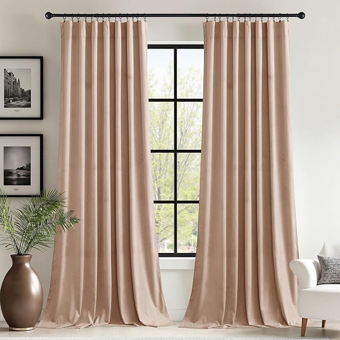 StangH Blush Beige Velvet Curtains for Nursery Girls Bedroom Room Darkening Thermal Insulated Privacy Window Drapes for Sliding Patio Door Living Room, W62 x L90, 2 Panels