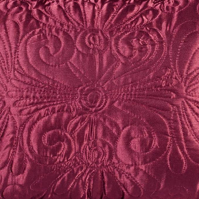 Touch of Class Portia Luxury Bedding | Rich Ruby Red | Premier Quilted Polyester Satin | Romantic Hand Guided Machine Quilted Scroll Design 3 Piece Set: Cal King Oversized Bedspread & 2 King Shams