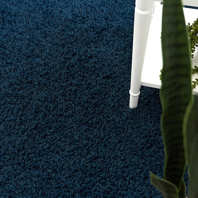 Unique Loom Solid Shag Collection Area Rug (8' x 10' Oval, Sapphire Blue/ Navy Blue)