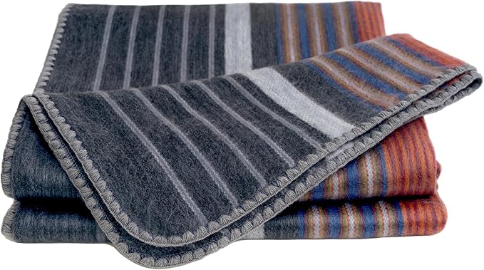 QISU Alpaca Wool Blanket Throw | Large, Beautiful, Warm, Variegated | 85 x 65 inches | Ultra-Soft, Hypoallergenic and Breathable | Non-Itchy or Scratchy Fabric (Grey Autumns)