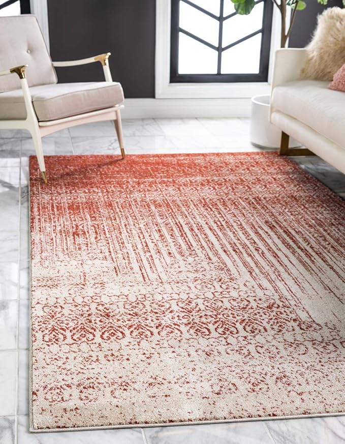 Unique Loom Del Mar Collection Area Rug - Jennifer (6' 1" x 9' Rectangle, Red/ Beige)