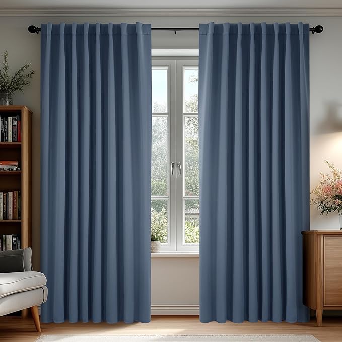 Deconovo Blackout Curtains, Thermal Insulated, W70 x L95 2 Panels, Back Tab, Machine Washable, Room-Darkening Drapes for Bedroom/Living Room Stone Blue