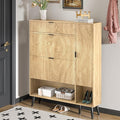 Shoe Storage Cabinet with 2 Flip Drawers, Narrow Shoe Cabinet for Entryway, Freestanding Slim Hidden Shoe Organizer Cabinet with Doors, Adjustable Shelf, Open Storage Space (Wood)