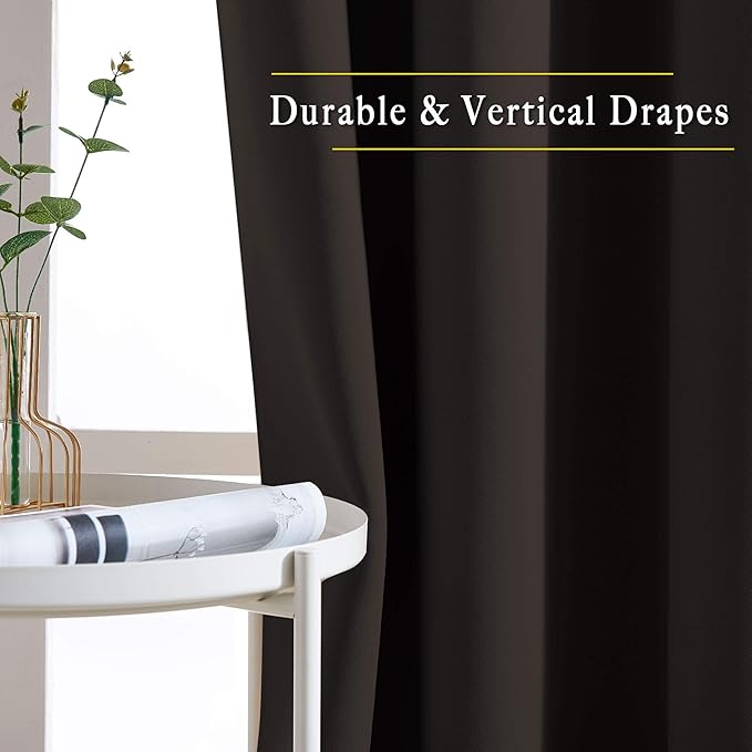 NICETOWN Blackout Curtains Panels for Window - Triple Weave Energy Saving Thermal Insulated Solid Grommet Blackout Drapes for Kitchen (1 Pair, 52 inches by 63 Inch, Toffee Brown)