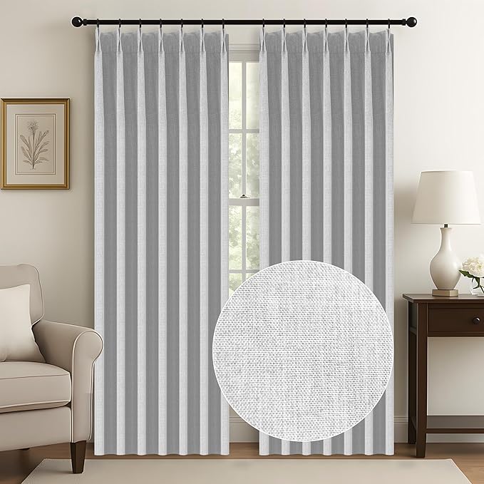 WdFour 42x72 Inch Blackout Curtains - Thermal Insulated Pinch Pleated Drapes, 100% Light Blocking, Extra Long Back Tab Panels for Bedroom & Living Room, Pack of 2 (Greyish White)
