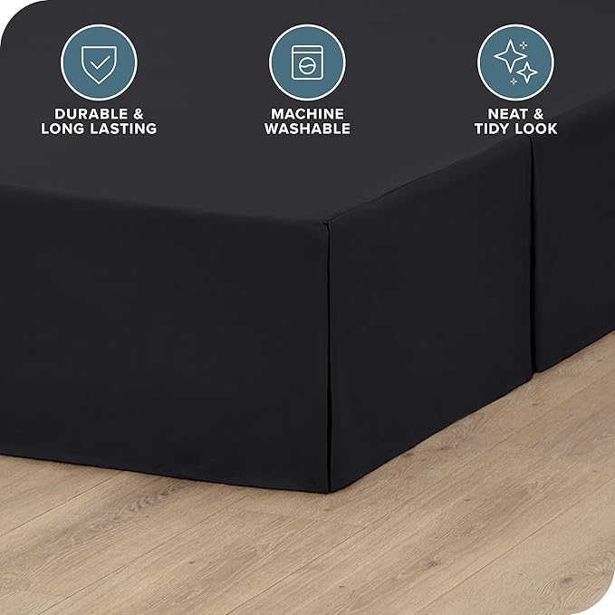 Bare Home Full Bed Skirt - 15-Inch Tailored Drop Easy Fit - Bed Skirt for Beds - Center & Corner Pleats (Full, Black)