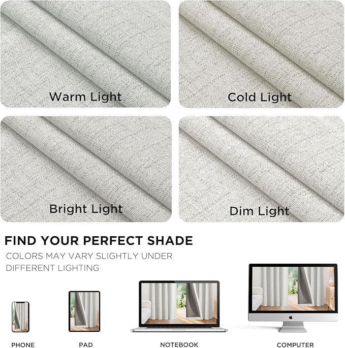 Joydeco Blackout Curtains for Bedroom - 100% Light Blocking 2 Panels Set White Drapes 42" W x 63" L, Thermal Insulated Room Darkening Curtains, Linen Textured for Living Room, Rod Pocket & Back Tabs